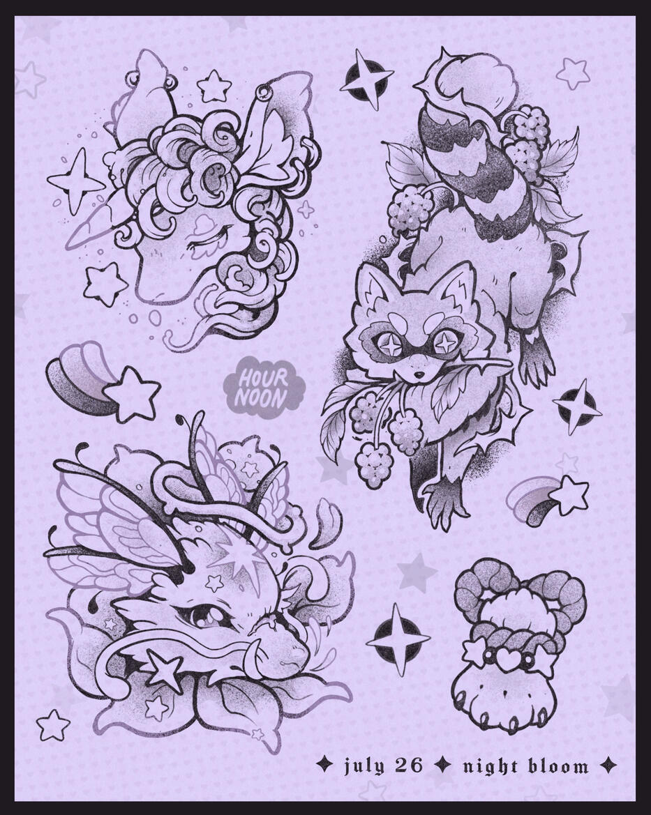 night bloom - 80-100 for small (lucky paw, shooting star) 200-300+ for rest of designs